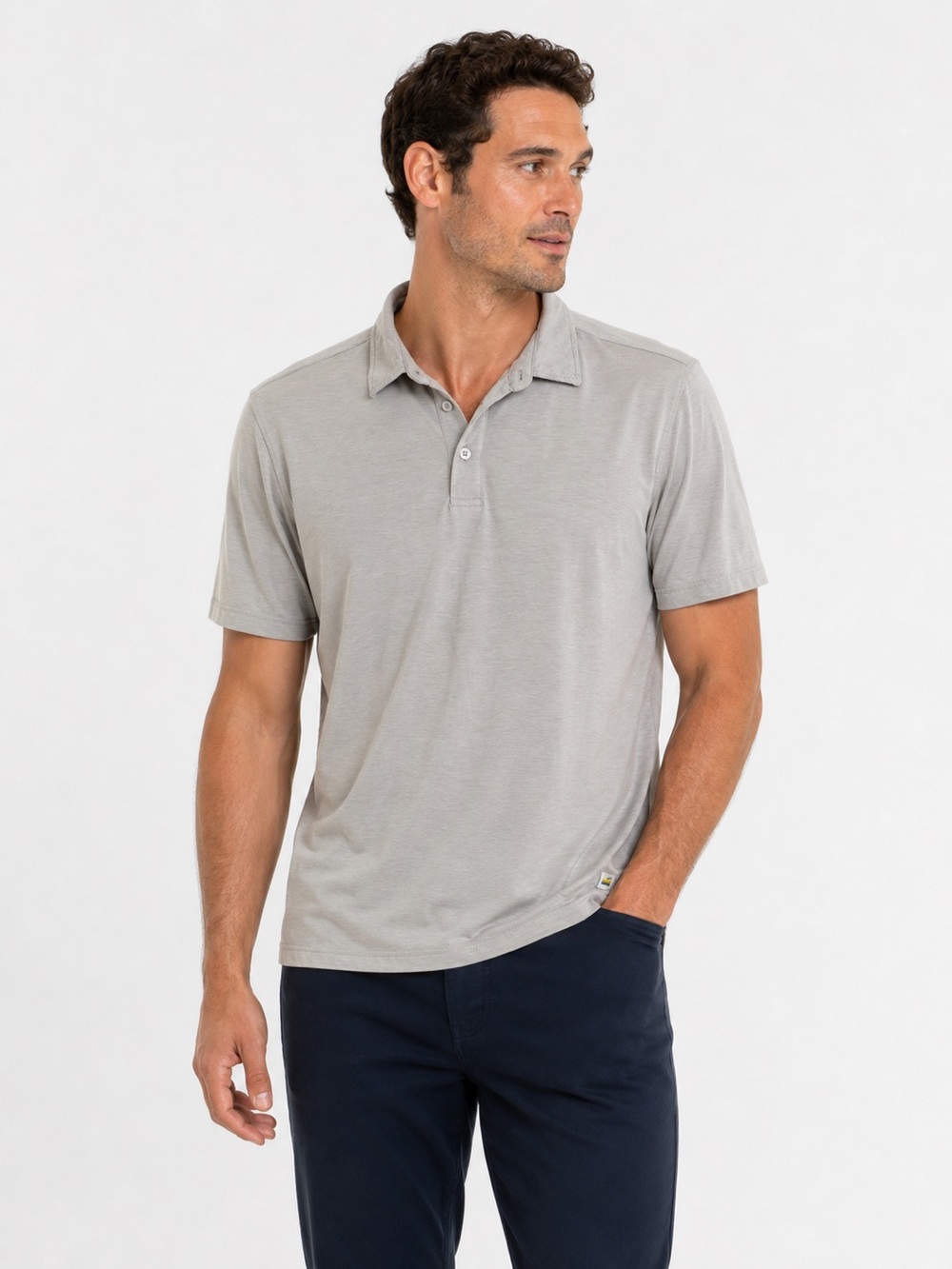Vuori Strato Tech Polo Men's Medium Light Gray Performance Golf Shirt